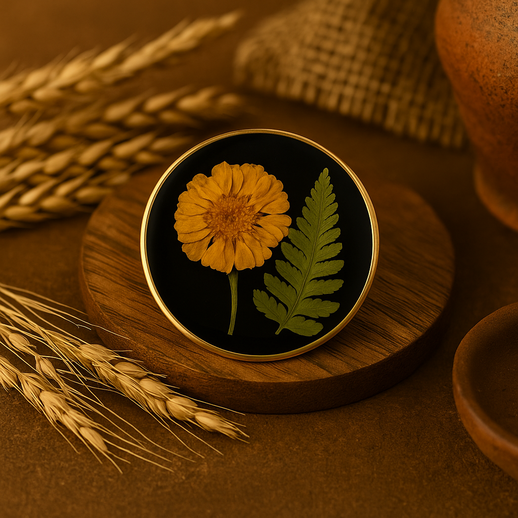 Marigold & Fern Circle Brooch – Drama & Sophistication