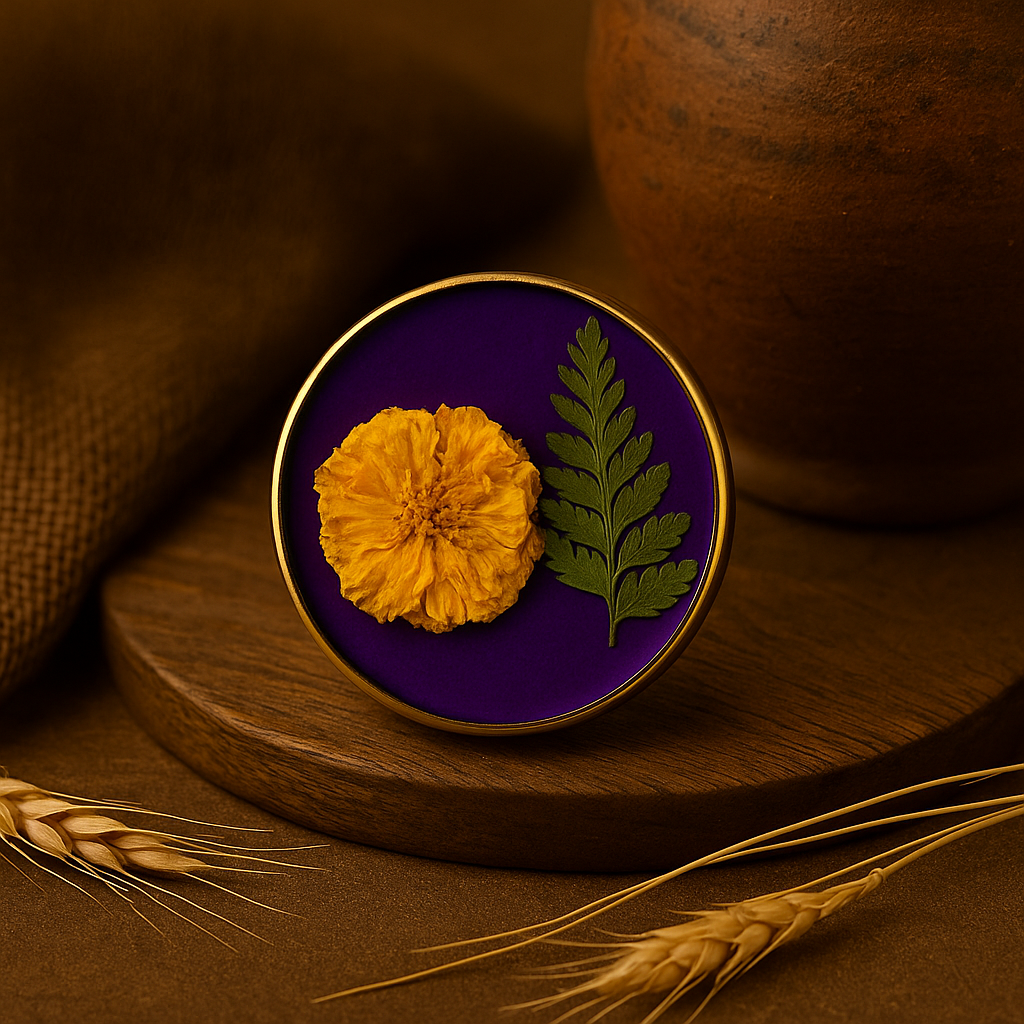Marigold & Fern Circle Brooch – Royalty & Wisdom
