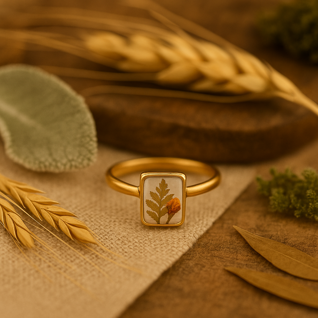 Marigold & Fern Rectangle Ring – Fresh Start & Harmony
