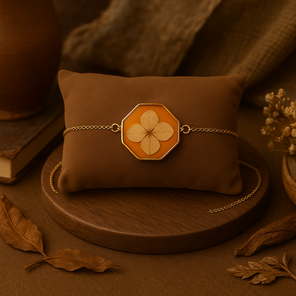 Beige Hydrangea Hexagon Bracelet – Grateful & Warm