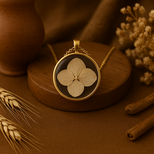 Beige Hydrangea Circle Pendant – Grace & Timelessness