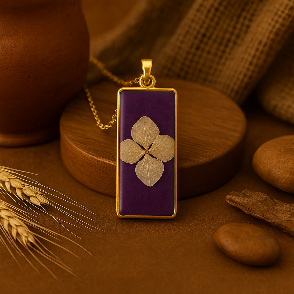 Beige Hydrangea Rectangle Pendant – Nobility & Elegance