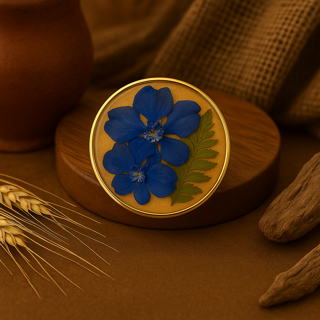 Blue Larkspur Circle Brooch – Celestial & Sunshine