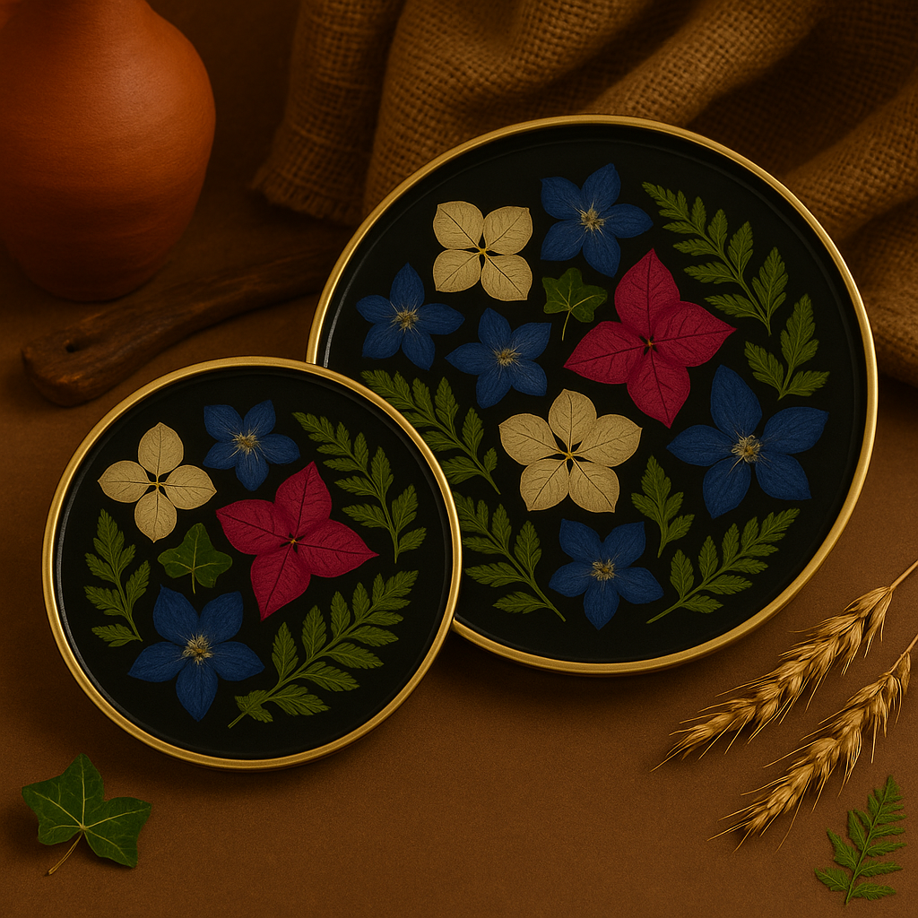 Black Botanical Platter Set – Drama & Sophistication