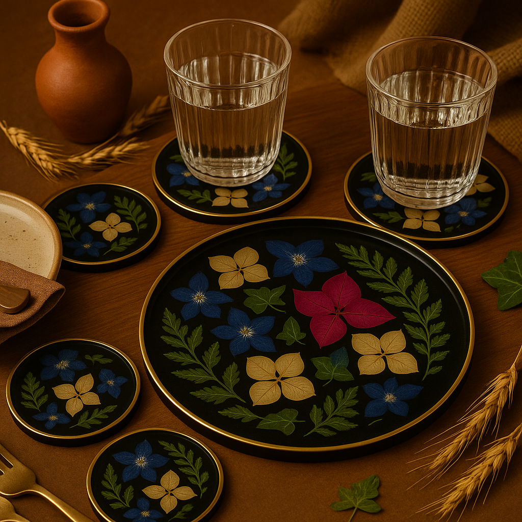 Black Botanical Platter Set – Drama & Sophistication