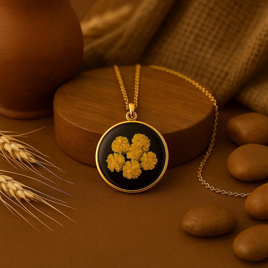 Yellow Baby's Breath Circle Pendant – Confident & Strong