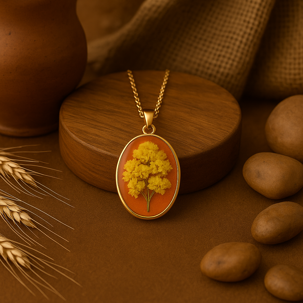 Yellow Baby's Breath Oval Pendant – Abundant & Thoughtful