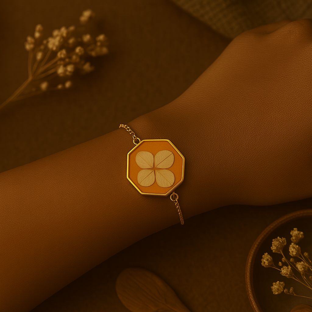 Beige Hydrangea Hexagon Bracelet – Grateful & Warm