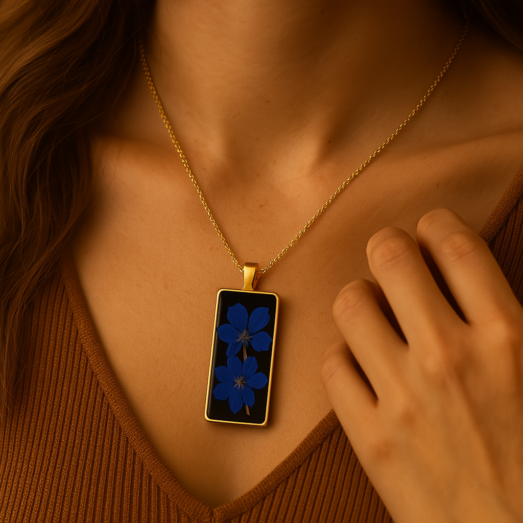 Blue Larkspur Rectangle Pendant – Protection & Communication