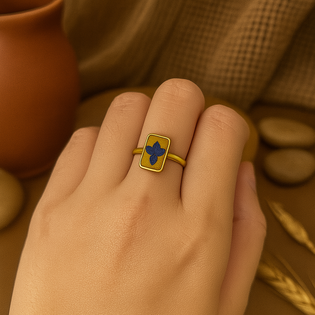 Blue Larkspur Rectangle Ring – Cheerful & Communicative