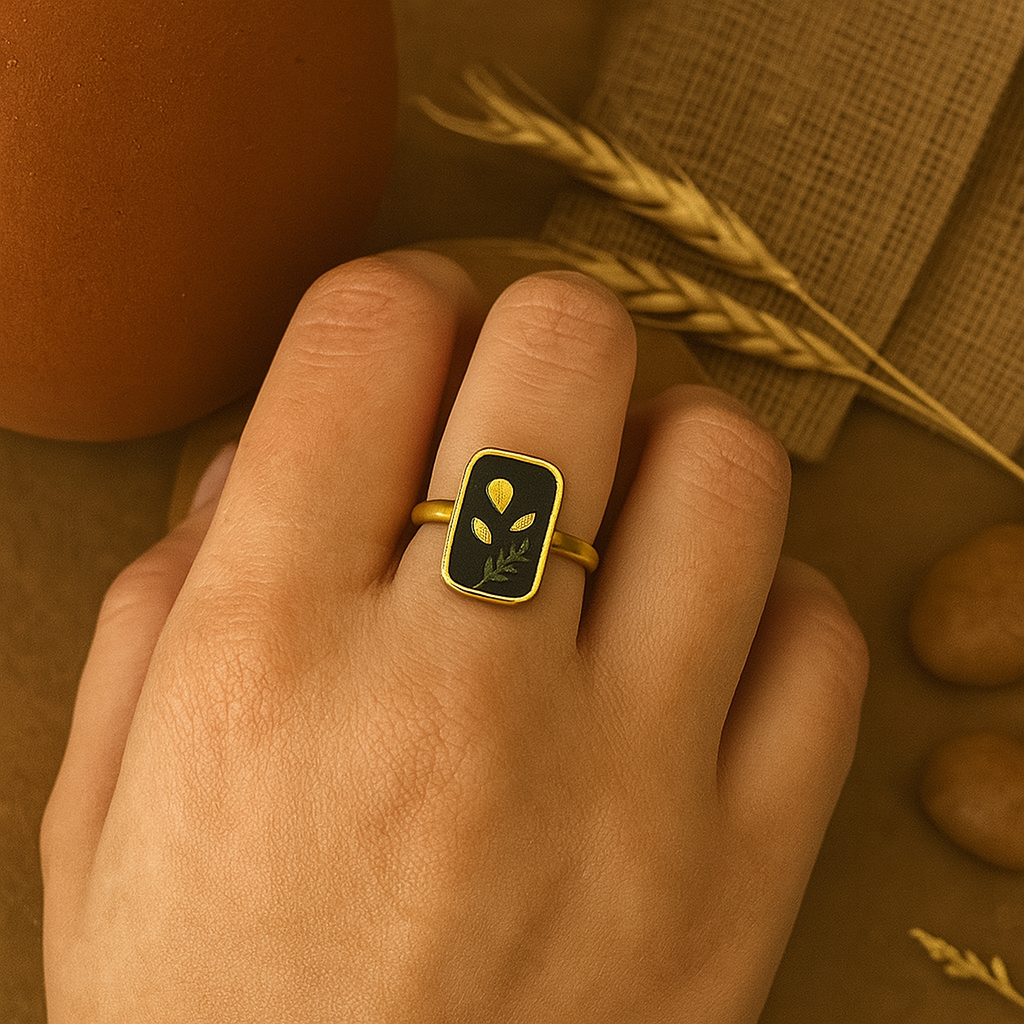 Chrysanthemum & Nandina Rectangle Ring – Strong & Joyful