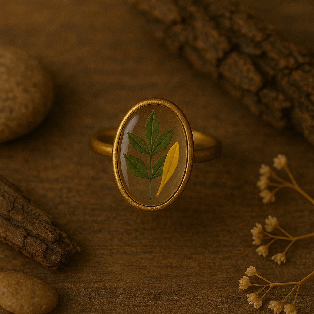 Chrysanthemum & Nandina Oval Ring – Strong & Resilient