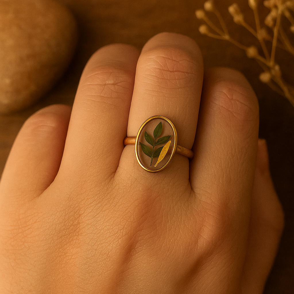 Chrysanthemum & Nandina Oval Ring – Strong & Resilient