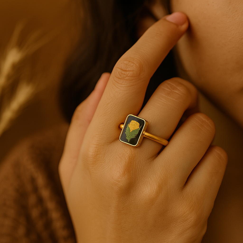 Marigold & Fern Rectangle Ring – Creative & Balanced