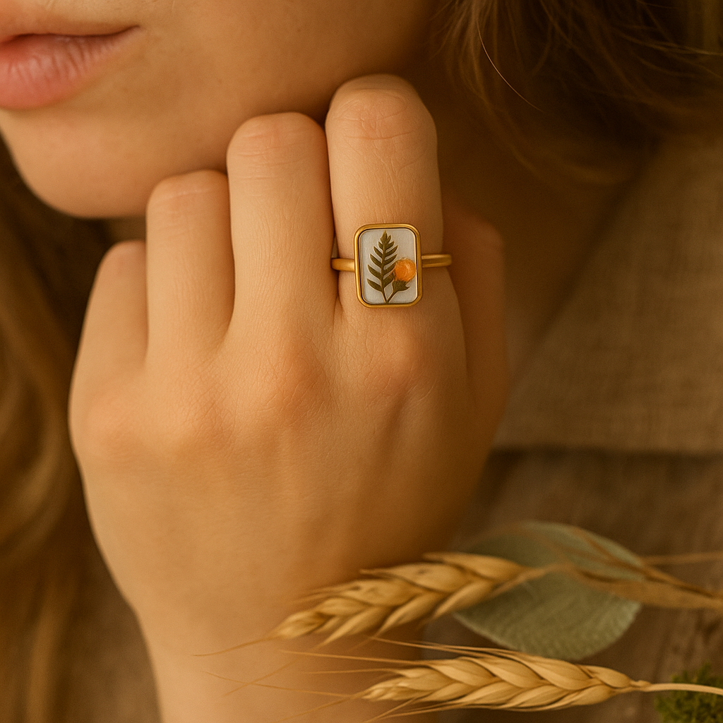Marigold & Fern Rectangle Ring – Fresh Start & Harmony
