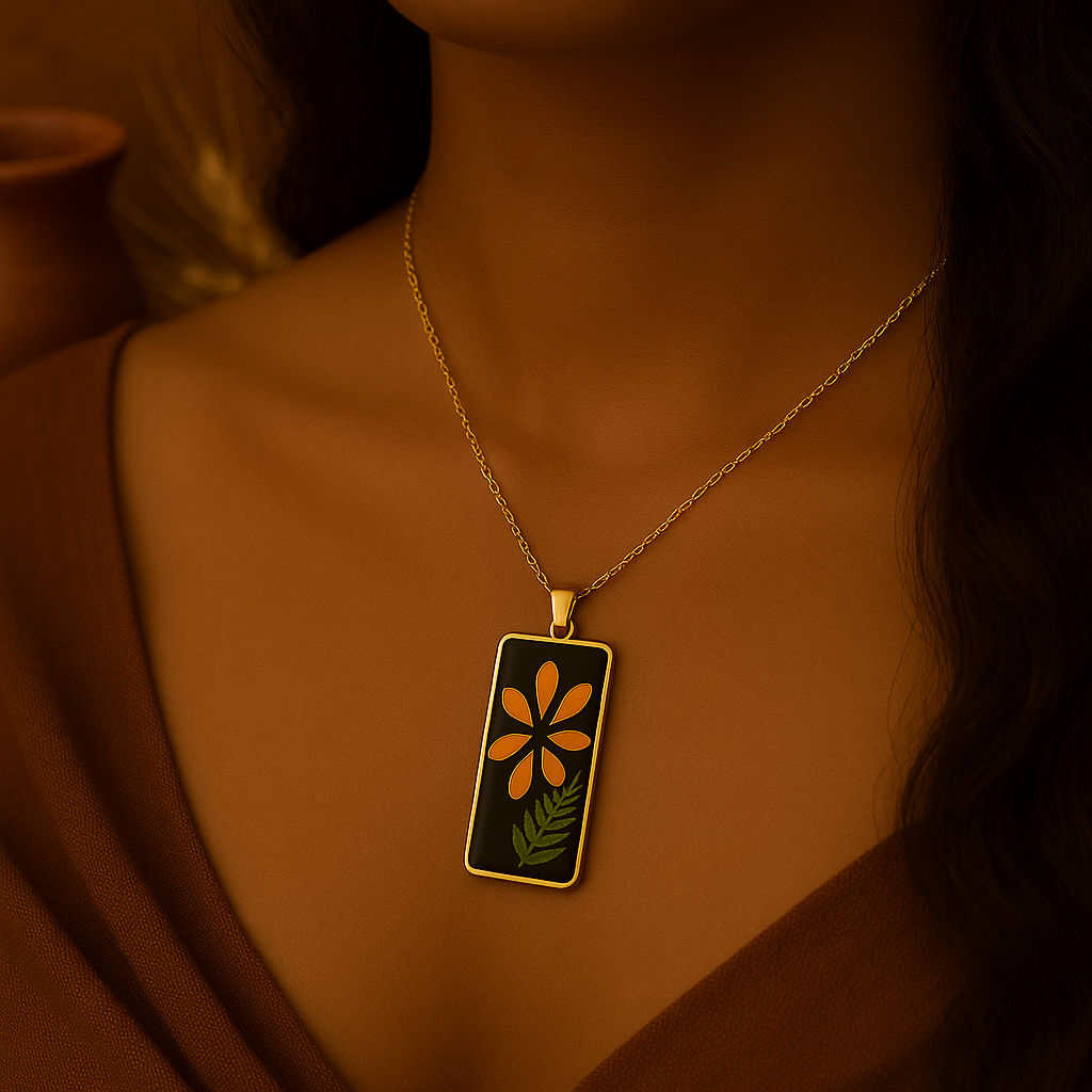 Marigold & Fern Rectangle Pendant – Grounded & Bold