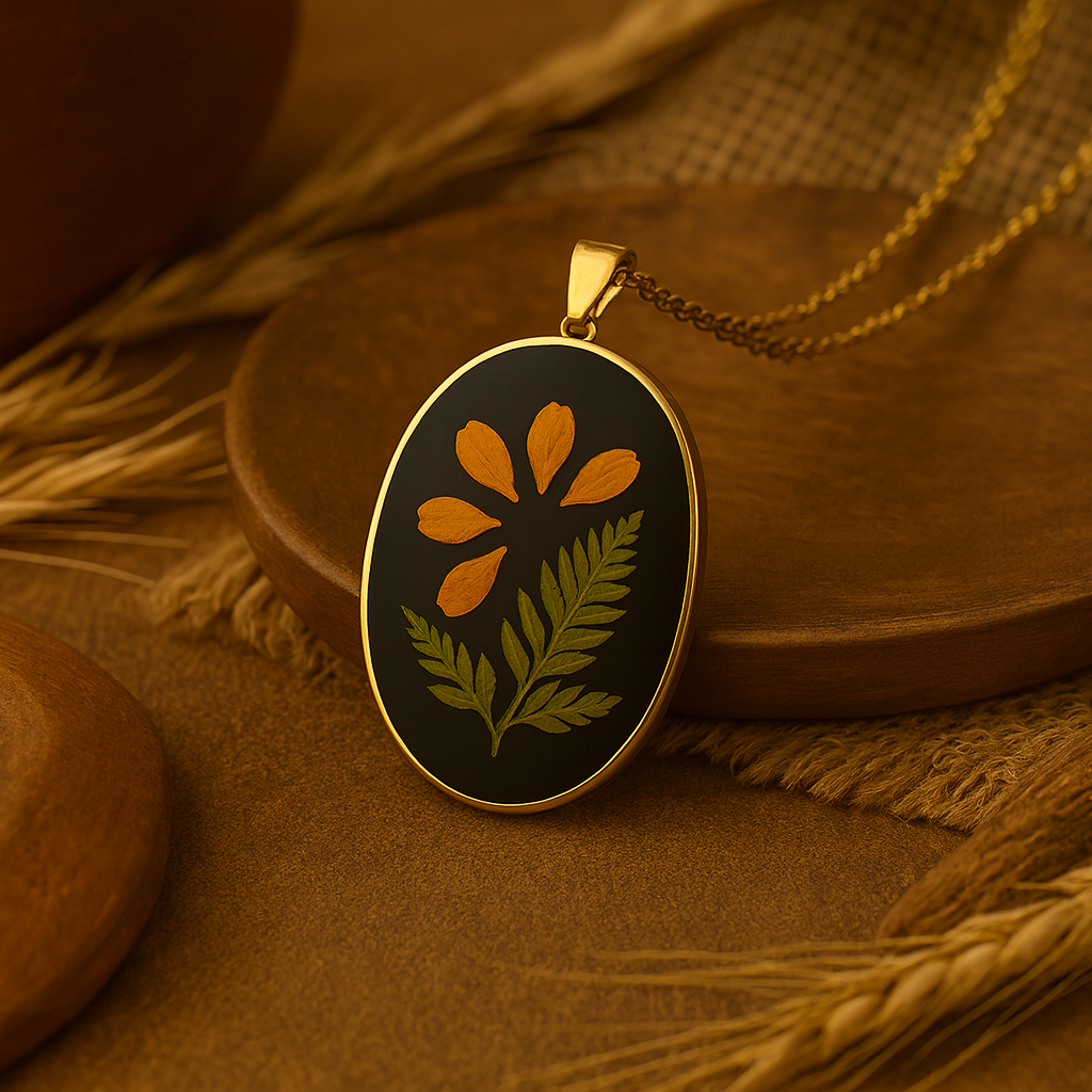 Marigold & Fern Oval Pendant – Elegant & Sophisticated