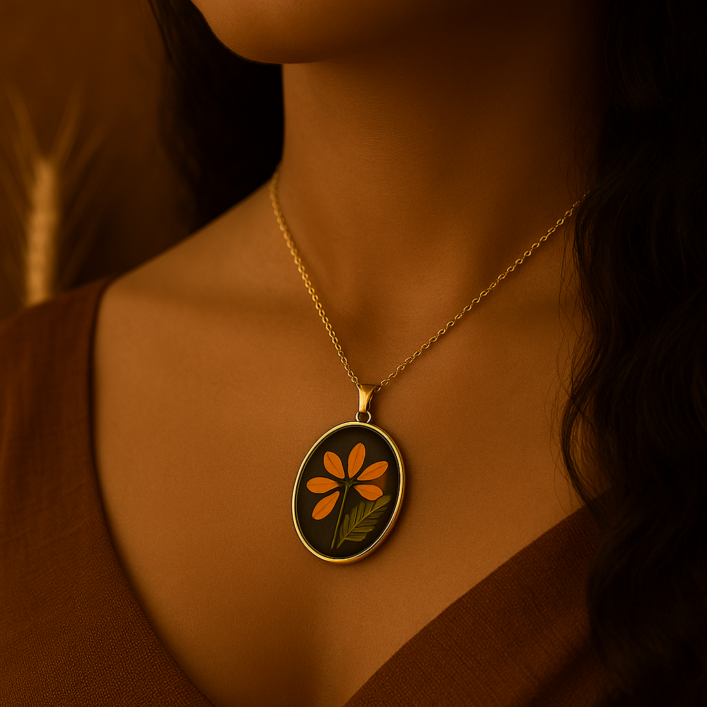 Marigold & Fern Oval Pendant – Elegant & Sophisticated