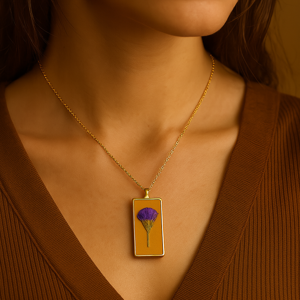 Purple Baby's Breath Rectangular Pendant – Calm & Confidence