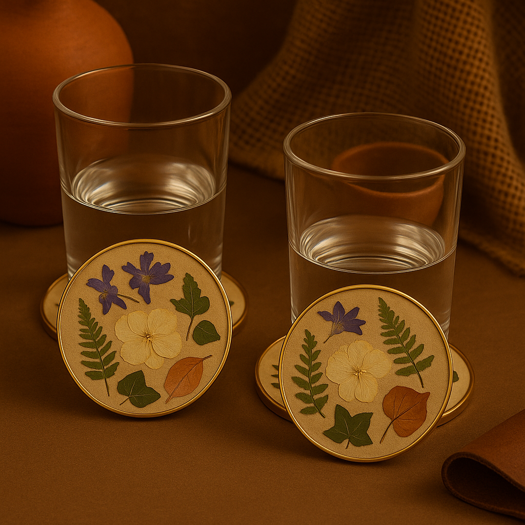 White Botanical Coaster Set – Serenity & Minimalism