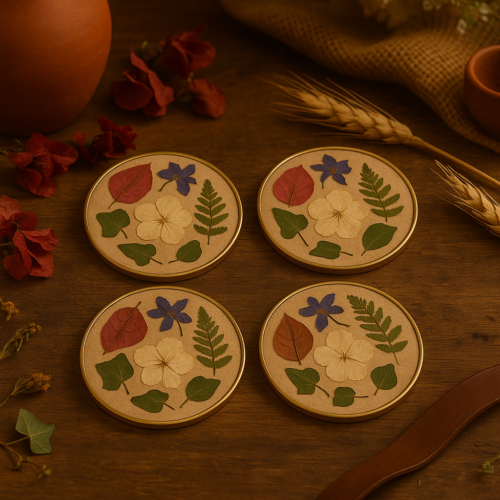 White Botanical Coaster Set – Serenity & Minimalism