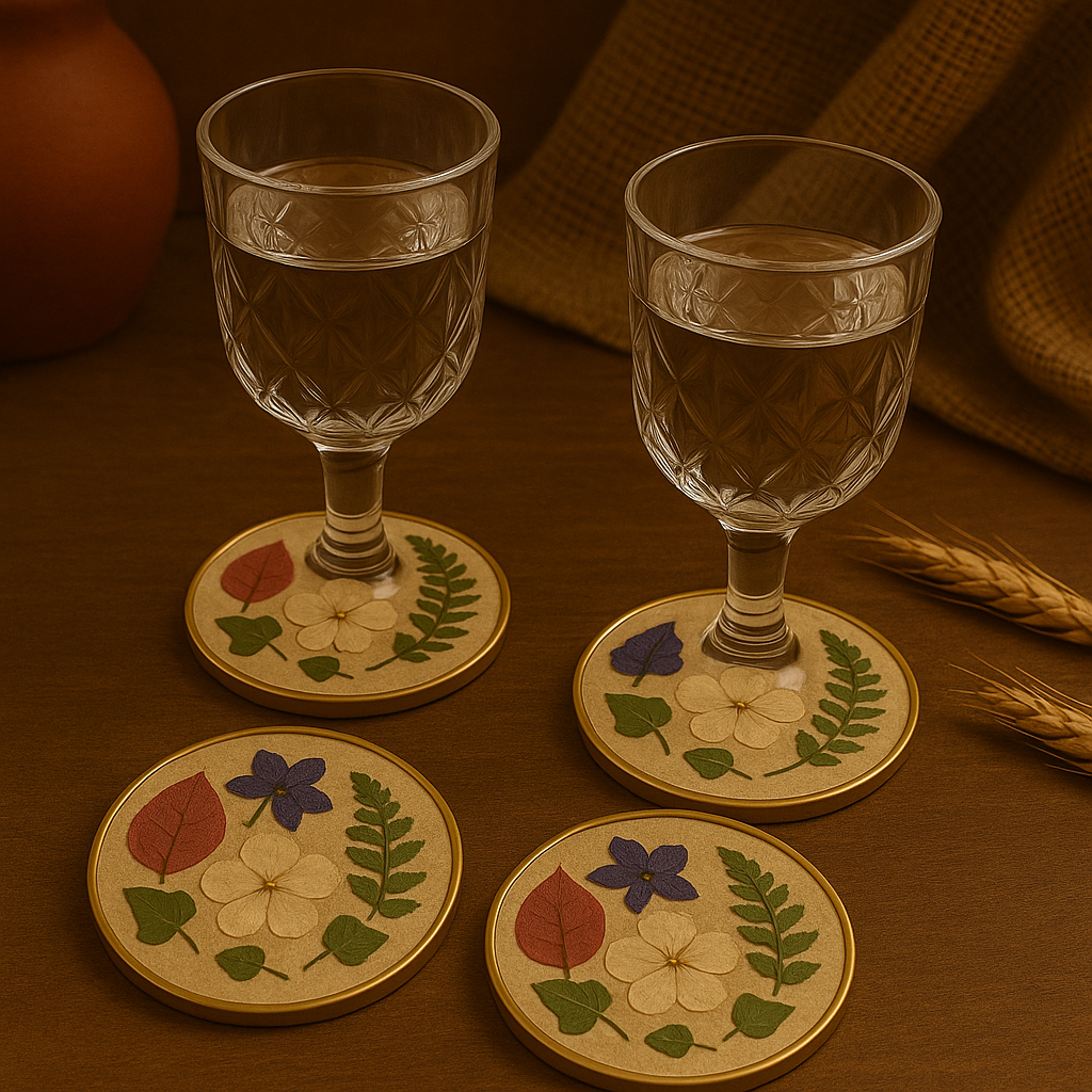 White Botanical Coaster Set – Serenity & Minimalism