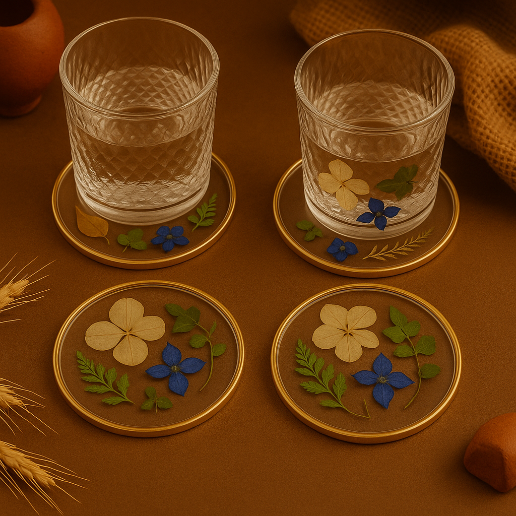 Clear Botanical Coaster Set – Transparency & Light