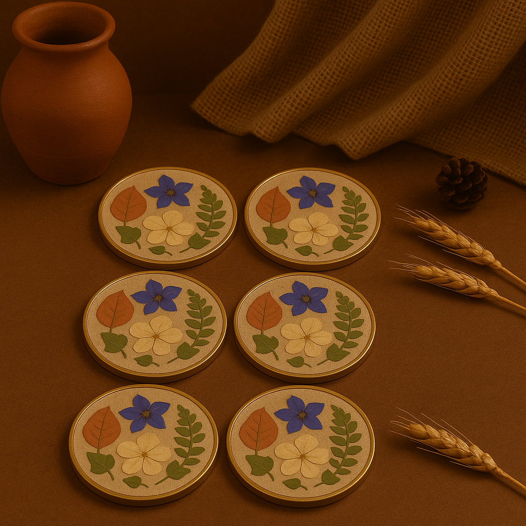 White Botanical Coaster Set – Serenity & Minimalism