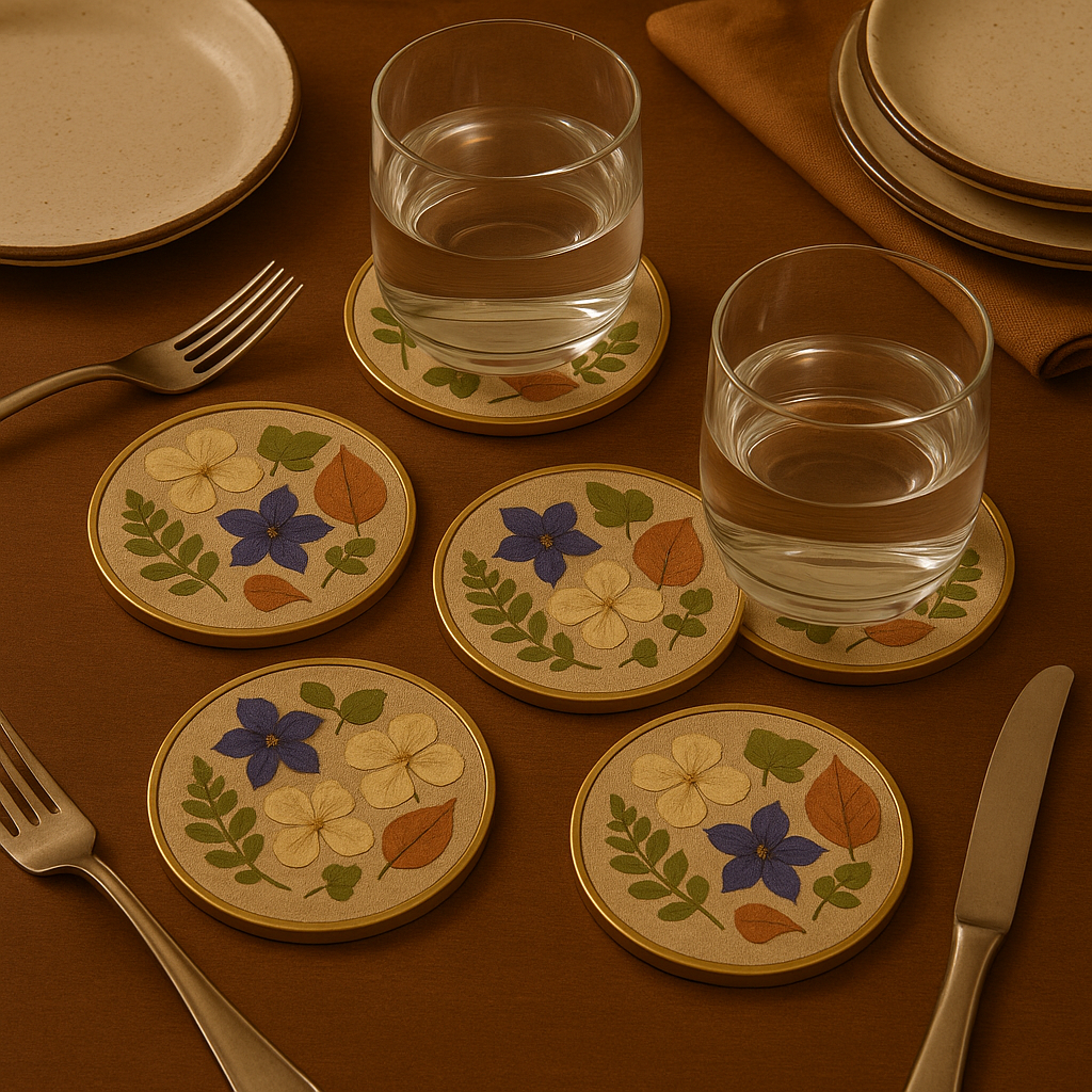 White Botanical Coaster Set – Serenity & Minimalism