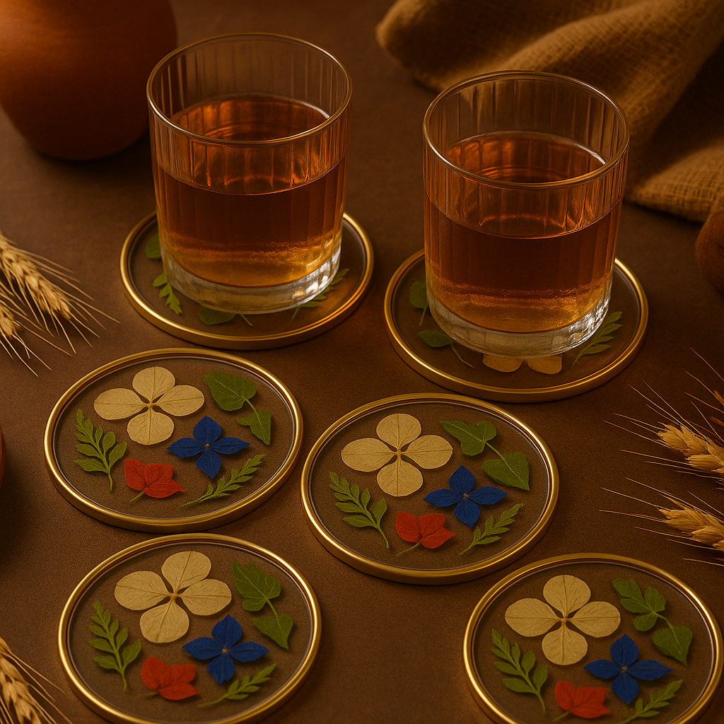Clear Botanical Coaster Set – Transparency & Light