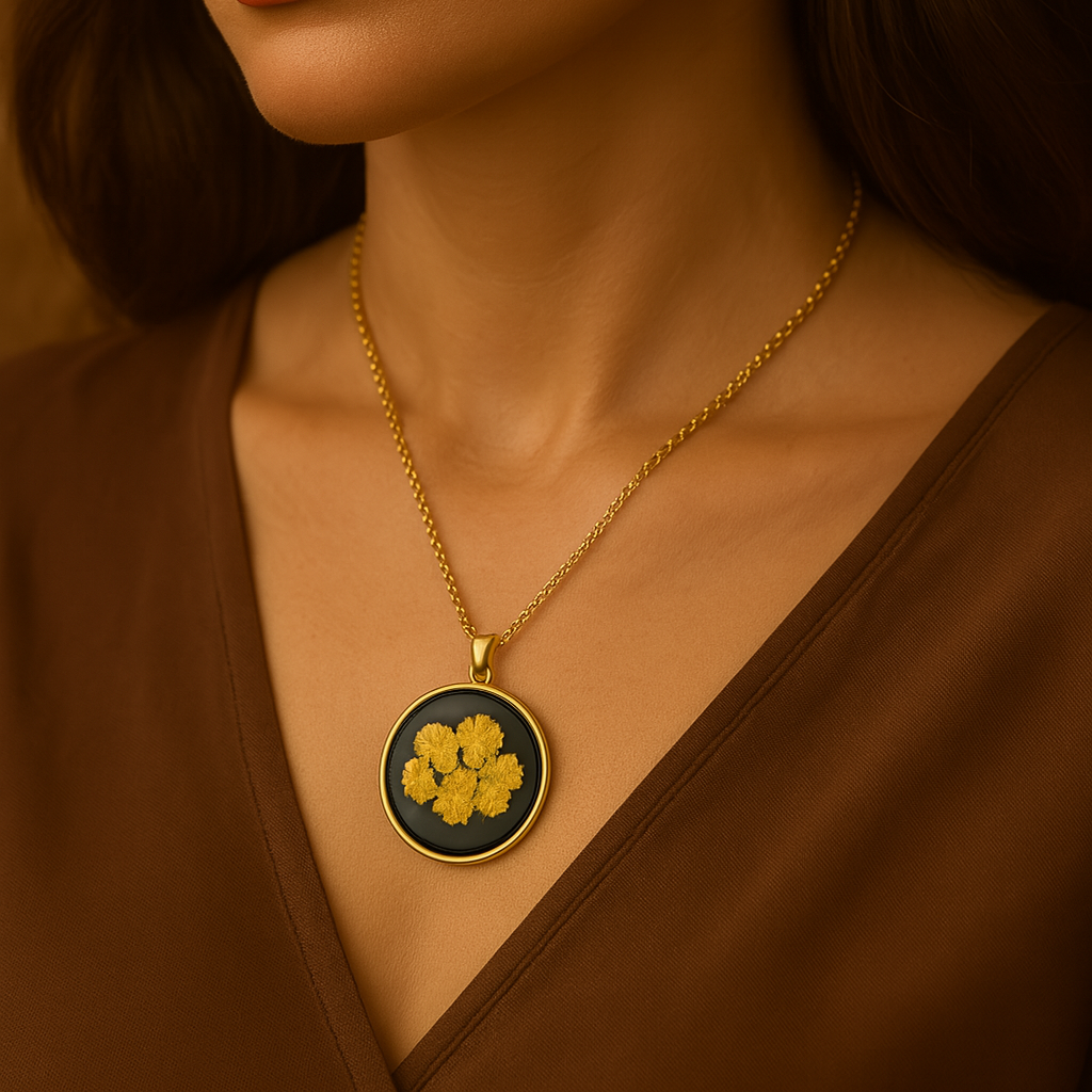 Yellow Baby's Breath Circle Pendant – Confident & Strong