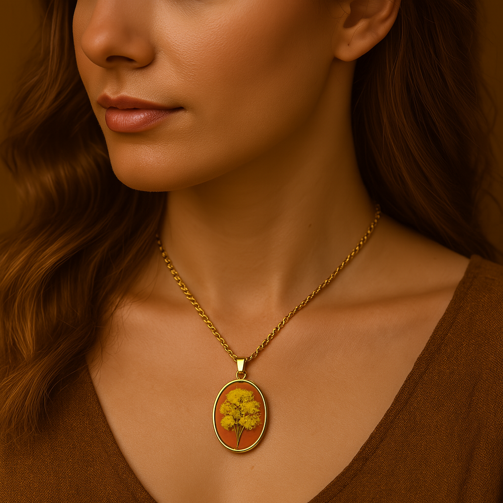 Yellow Baby's Breath Oval Pendant – Abundant & Thoughtful