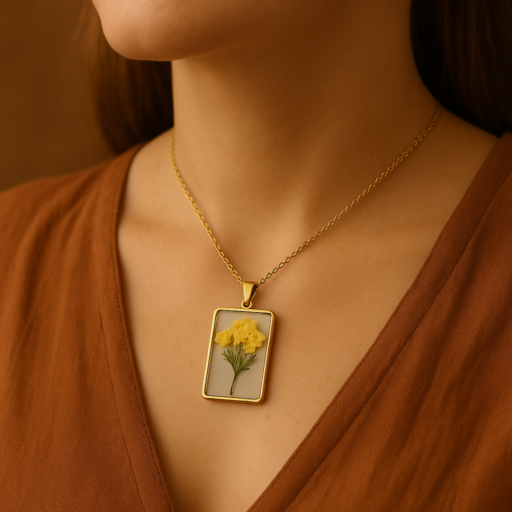 Yellow Baby's Breath Rectangle Pendant – Clear & Confident